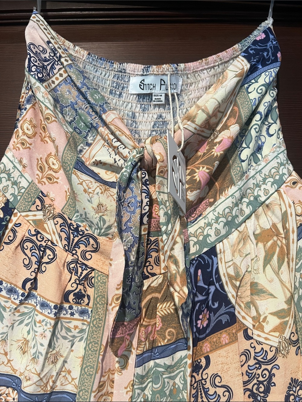 Lightweight Patchwork Print Maxi Dress with Spaghetti Straps - Picture 2 of 3